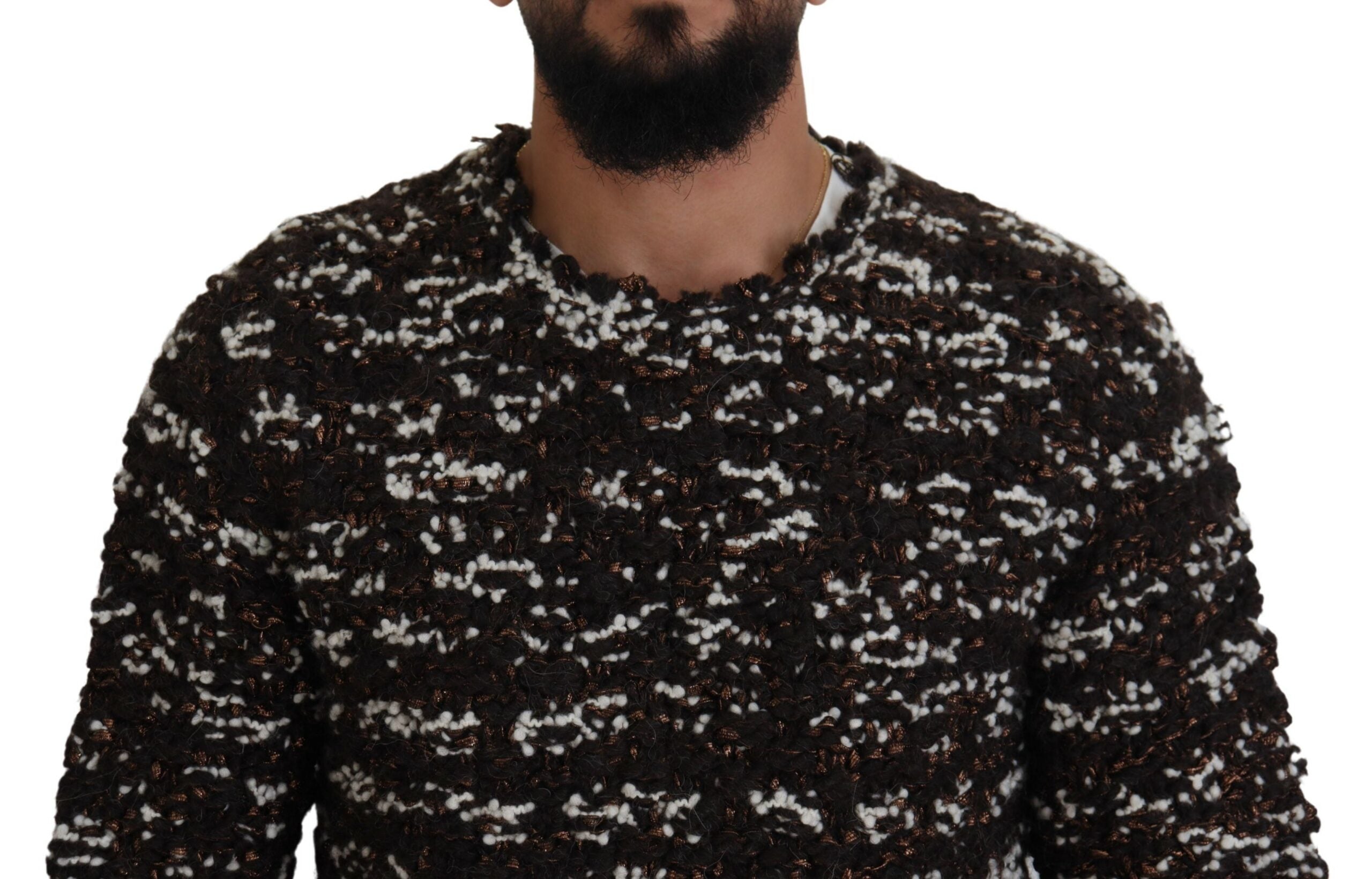 Brown knitted wool sweater by Dolce & Gabbana, featuring handmade craftsmanship and a cozy, textured design.