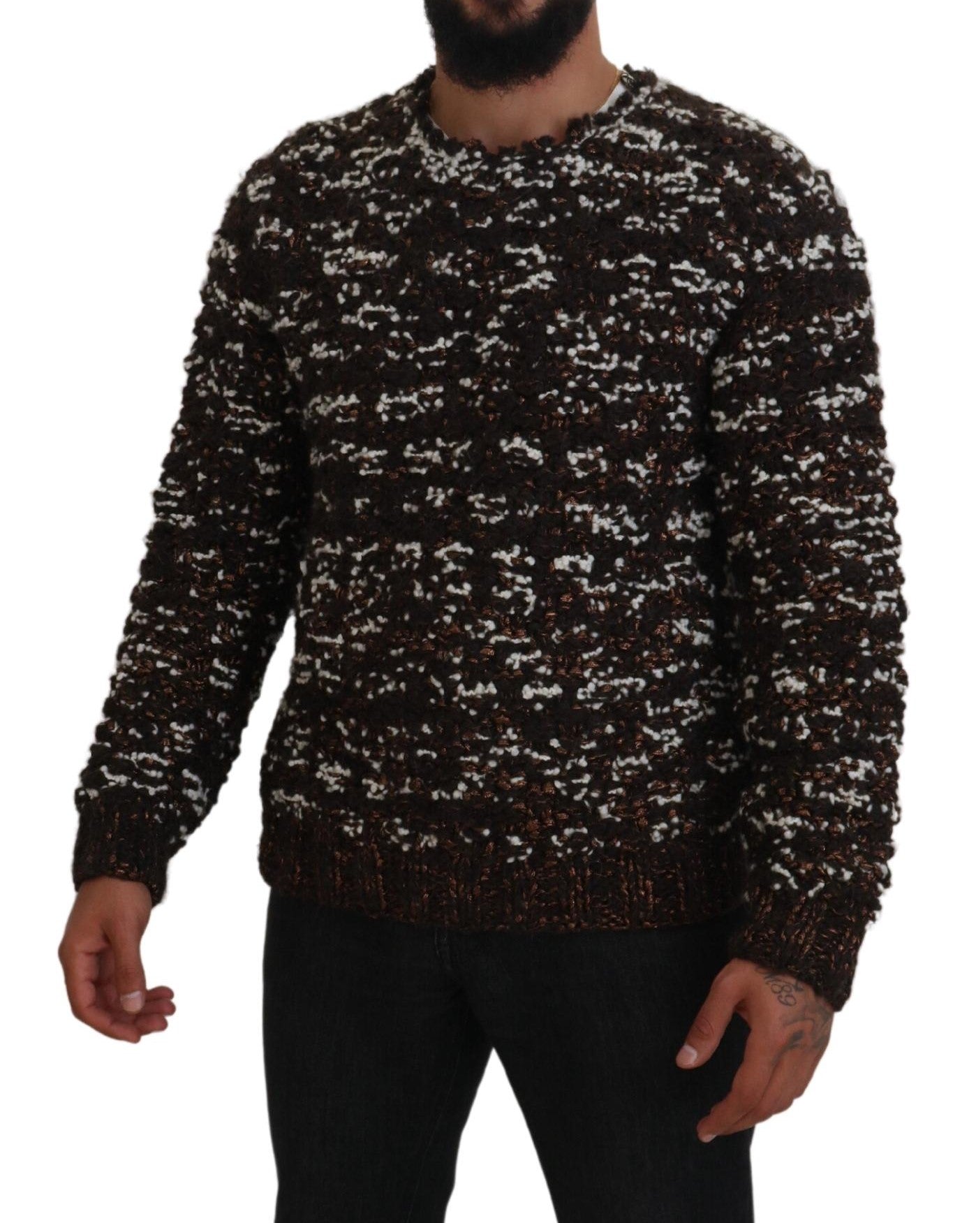 Brown knitted wool sweater by Dolce & Gabbana, featuring a cozy handmade design and textured knit pattern.