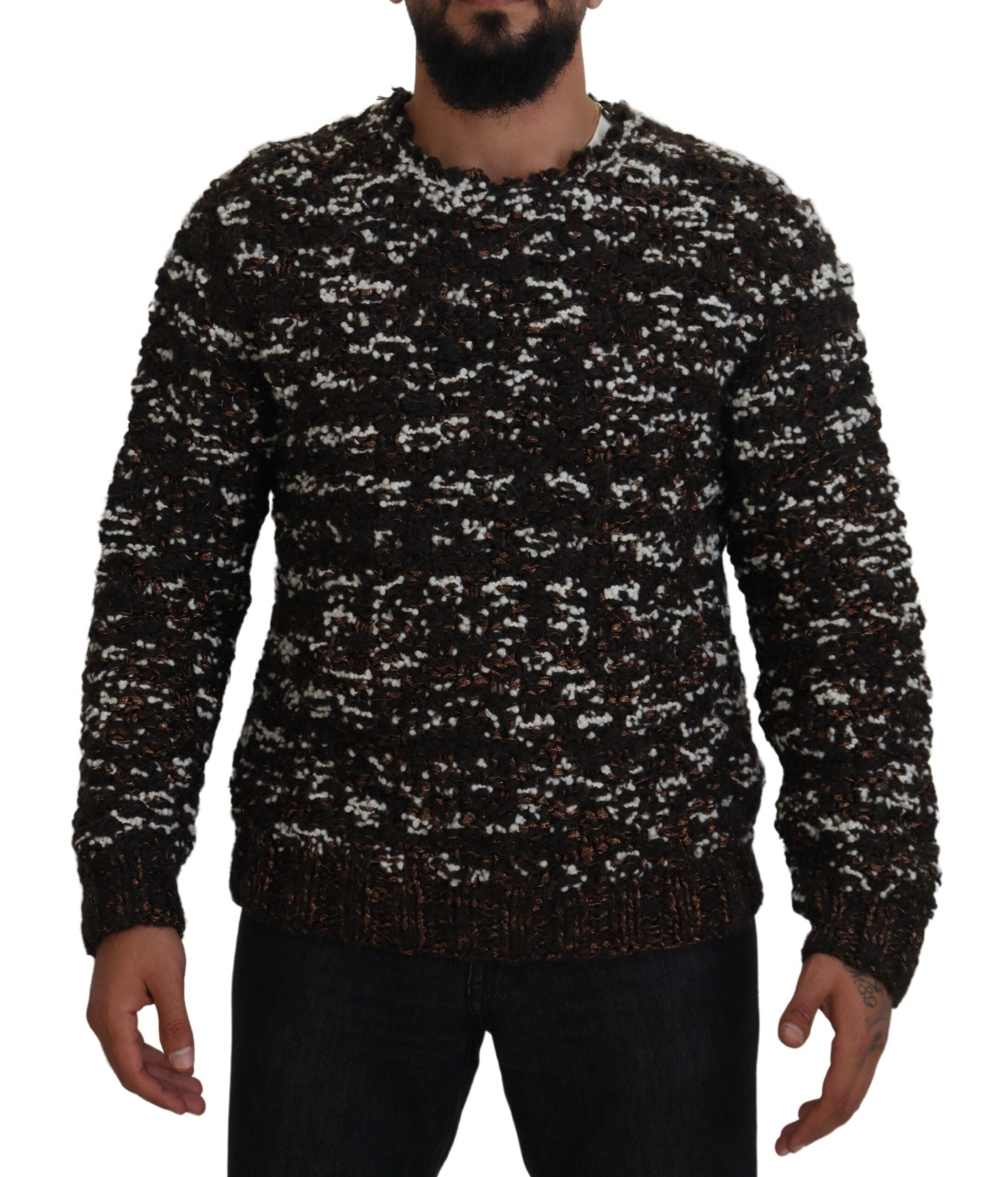 Brown knitted wool handmade sweater by Dolce & Gabbana, featuring a cozy, textured design and classic fit.