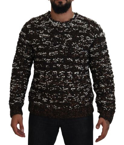 Brown knitted wool handmade sweater by Dolce & Gabbana, featuring a cozy, textured design and classic fit.