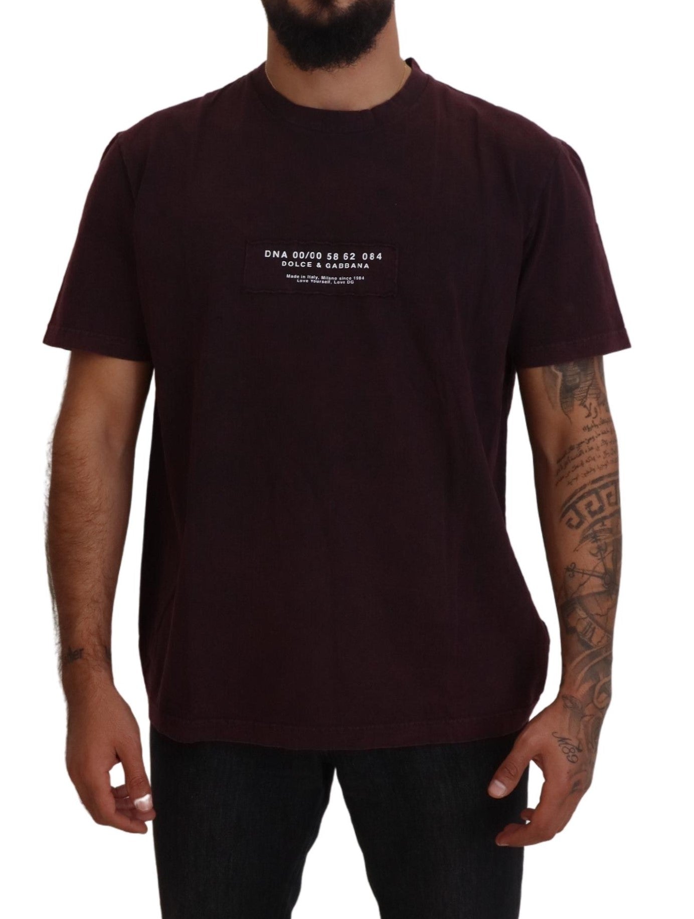 Dolce & Gabbana Bordeaux crewneck short sleeve T-shirt displayed flat with logo and fabric texture visible.
