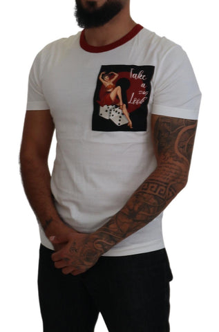 White cotton crewneck T-shirt with Dolce & Gabbana logo print, casual and stylish men's top.