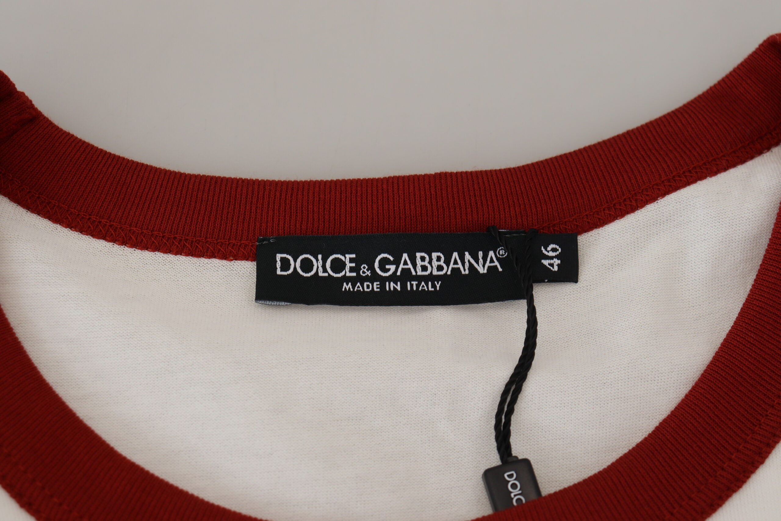 White cotton crewneck T-shirt with Dolce & Gabbana logo print, casual fit, front view, soft fabric, stylish and comfortable.