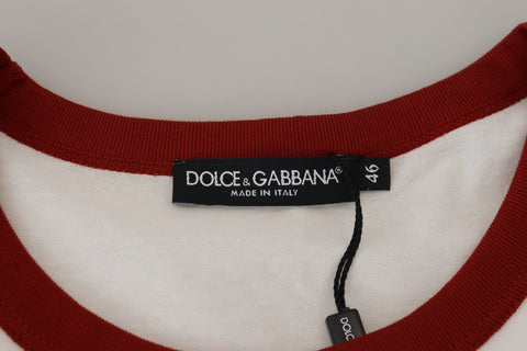 White cotton crewneck T-shirt with Dolce & Gabbana logo print, casual fit, front view, soft fabric, stylish and comfortable.