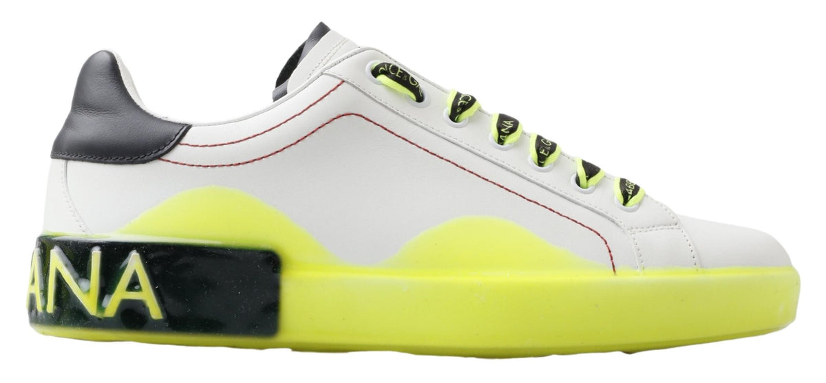 White and yellow Portofino leather sneakers by Dolce & Gabbana showcasing stylish casual footwear with a sleek design.
