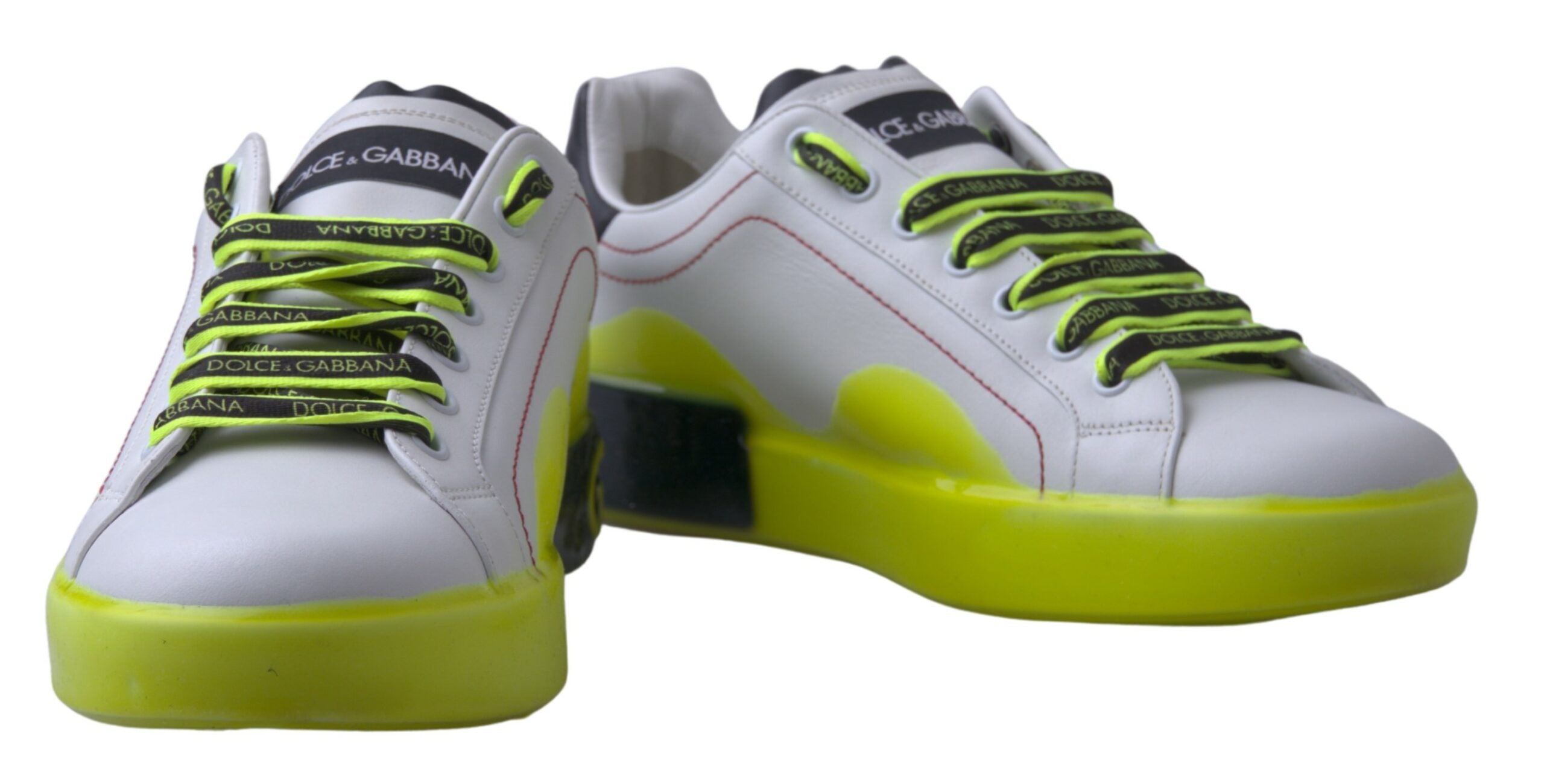 White and yellow Portofino leather sneakers by Dolce & Gabbana featuring stylish design and casual comfort.