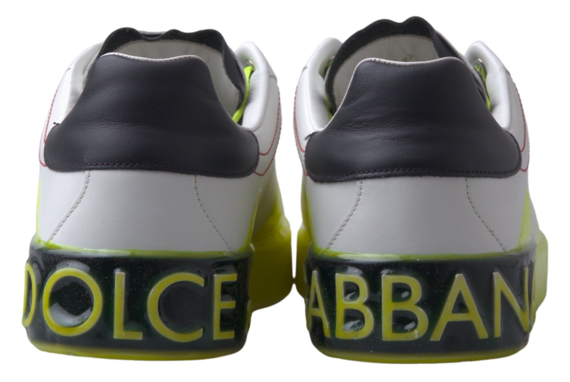 White and yellow Portofino leather sneakers by Dolce & Gabbana, featuring stylish design and comfortable casual footwear.