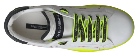 White and yellow Portofino leather sneakers by Dolce & Gabbana with stylish design and sleek silhouette.