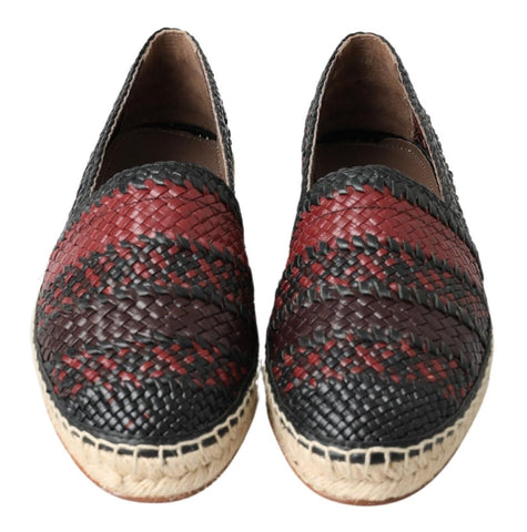 Black Bordeaux buffalo leather espadrille shoes by Dolce & Gabbana, featuring a woven jute sole and slip-on design.