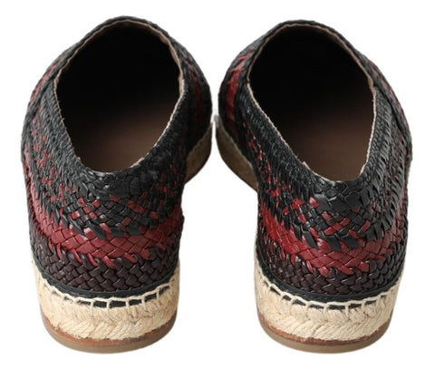 Black Bordeaux Buffalo leather espadrille shoes by Dolce & Gabbana with woven jute soles and slip-on design.