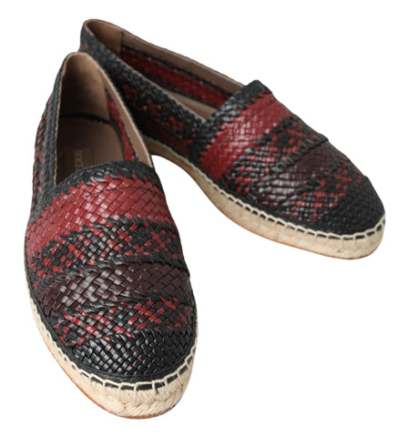 Black Bordeaux buffalo leather espadrille shoes by Dolce & Gabbana with woven jute soles and slip-on design.