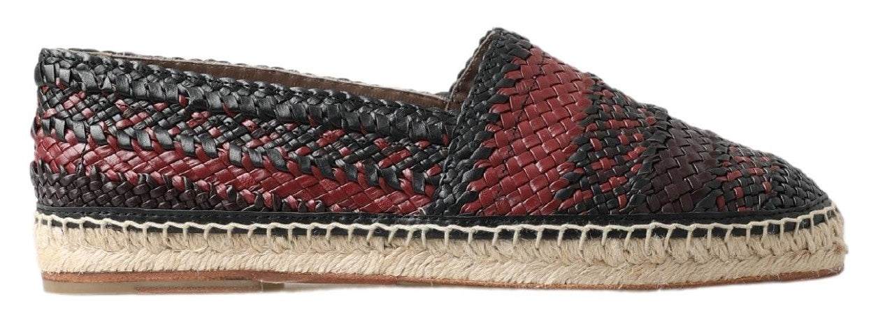 Black Bordeaux buffalo leather espadrille shoes by Dolce & Gabbana featuring a classic slip-on design and woven jute sole.