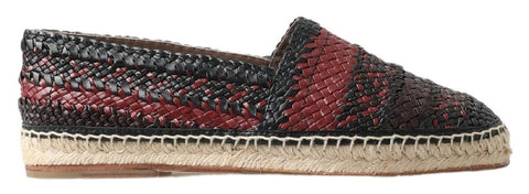 Black Bordeaux buffalo leather espadrille shoes by Dolce & Gabbana featuring a classic slip-on design and woven jute sole.