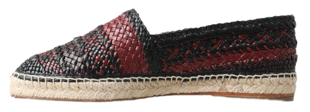 Black Bordeaux Buffalo leather espadrille shoes by Dolce & Gabbana with woven jute sole and slip-on design.