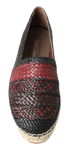 Black Bordeaux Buffalo Leather Espadrille Shoes by Dolce & Gabbana, featuring woven jute soles and casual slip-on design.