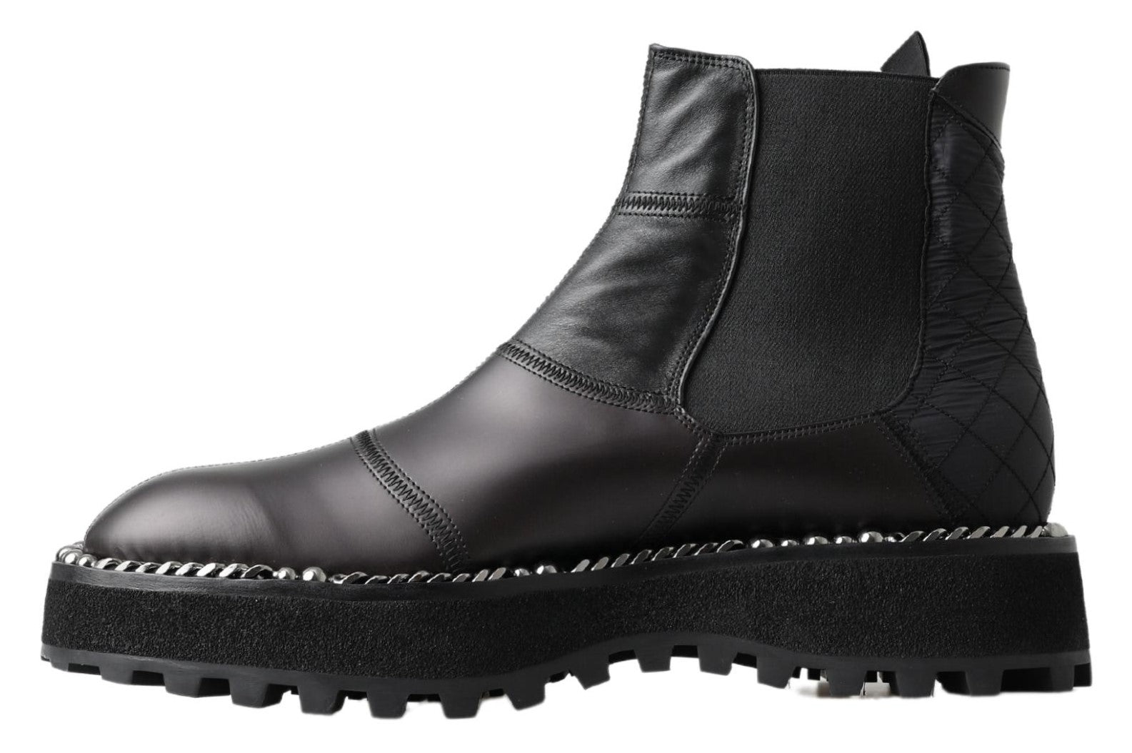 Black leather slip-on stretch boots by Dolce & Gabbana, featuring a sleek design and comfortable fit.