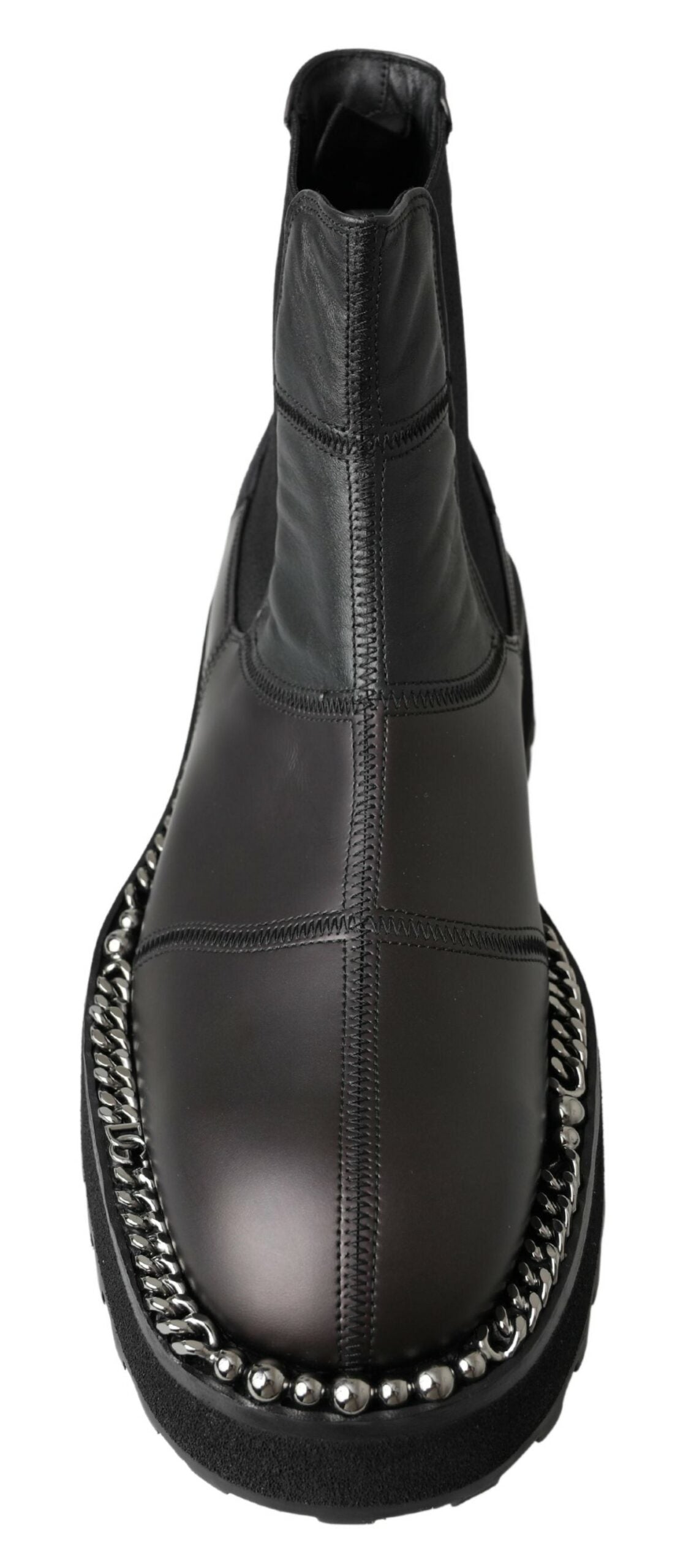 Black leather slip-on stretch boots by Dolce & Gabbana, featuring sleek design and comfortable fit.