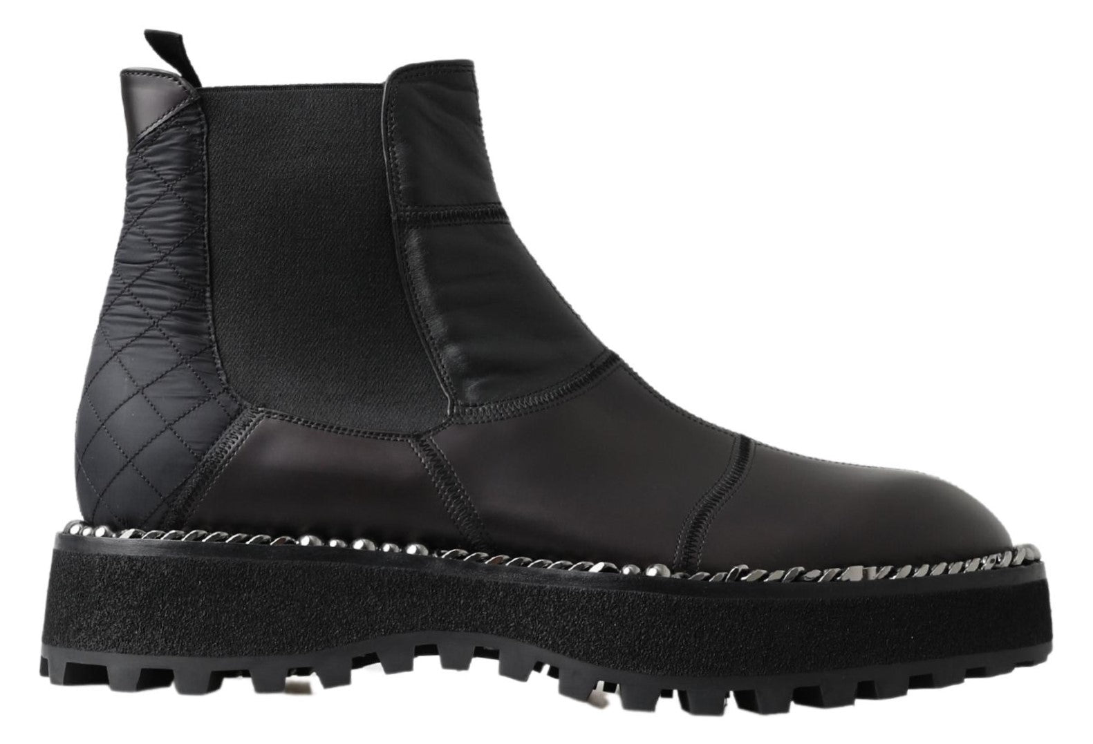Black leather slip-on stretch boots by Dolce & Gabbana with sleek design and elastic sides, ideal for stylish everyday wear.