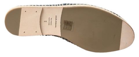 Blue gray leather buffalo espadrille shoes by Dolce & Gabbana with woven jute sole and casual slip-on design.