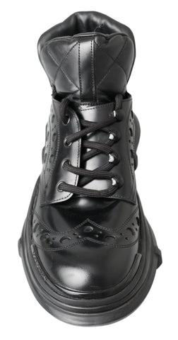 Black leather ankle casual boots by Dolce & Gabbana, featuring stylish design and sturdy soles.