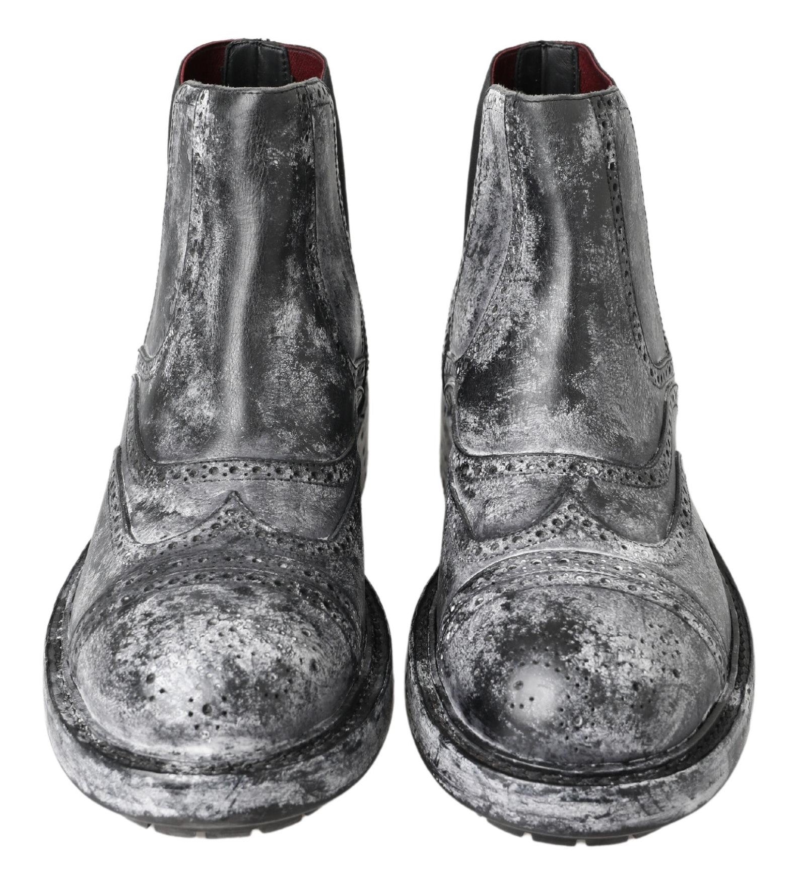 Black and gray leather ankle boots by Dolce & Gabbana featuring sleek design and stylish ankle-length silhouette.