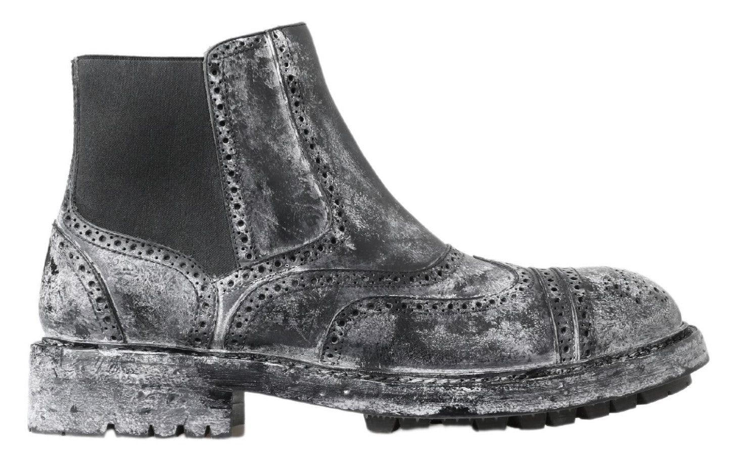 Black and gray leather ankle boots by Dolce & Gabbana with sleek design and stylish ankle-high silhouette.