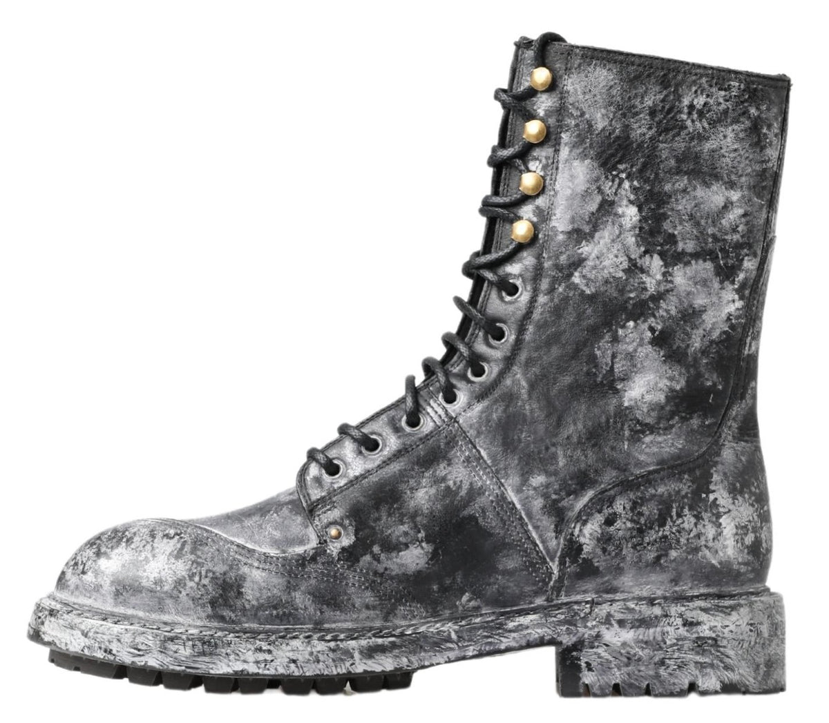 Dolce & Gabbana black and gray leather mid-calf boots with a sleek design and high-quality stitching.