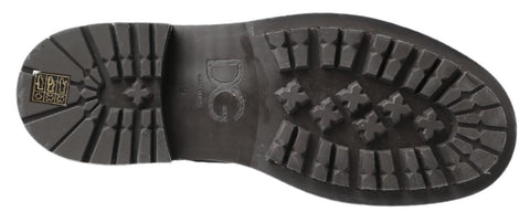 Black and gray leather mid-calf boots by Dolce & Gabbana, featuring sleek design and sturdy heel.