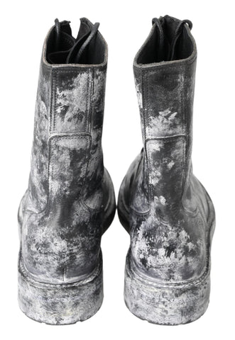 Black and gray leather mid-calf boots from Dolce & Gabbana, stylish footwear with a sleek design and classic silhouette.