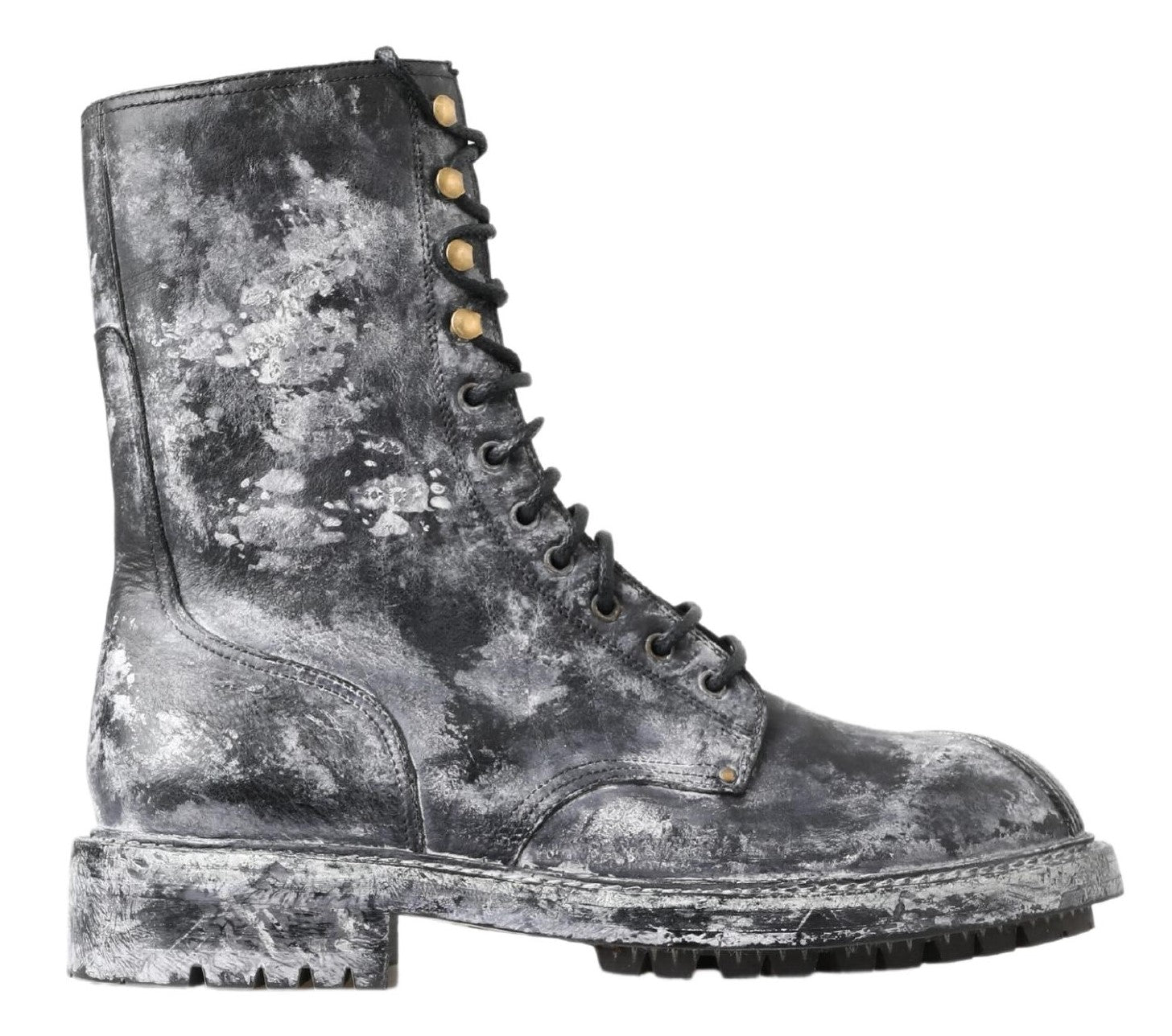 Black and gray leather mid-calf boots from Dolce & Gabbana with a sleek design and sturdy soles.