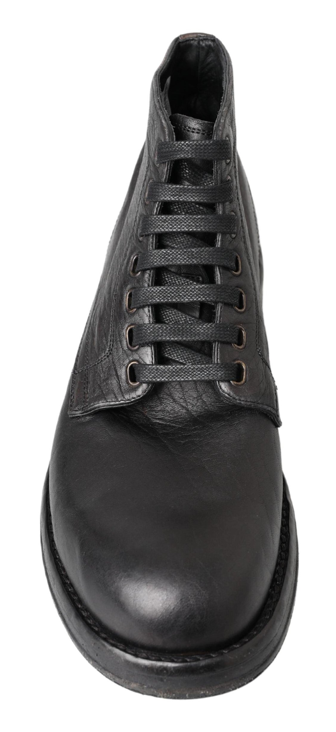 Black leather Perugino boots by Dolce & Gabbana featuring sleek design and sturdy soles.