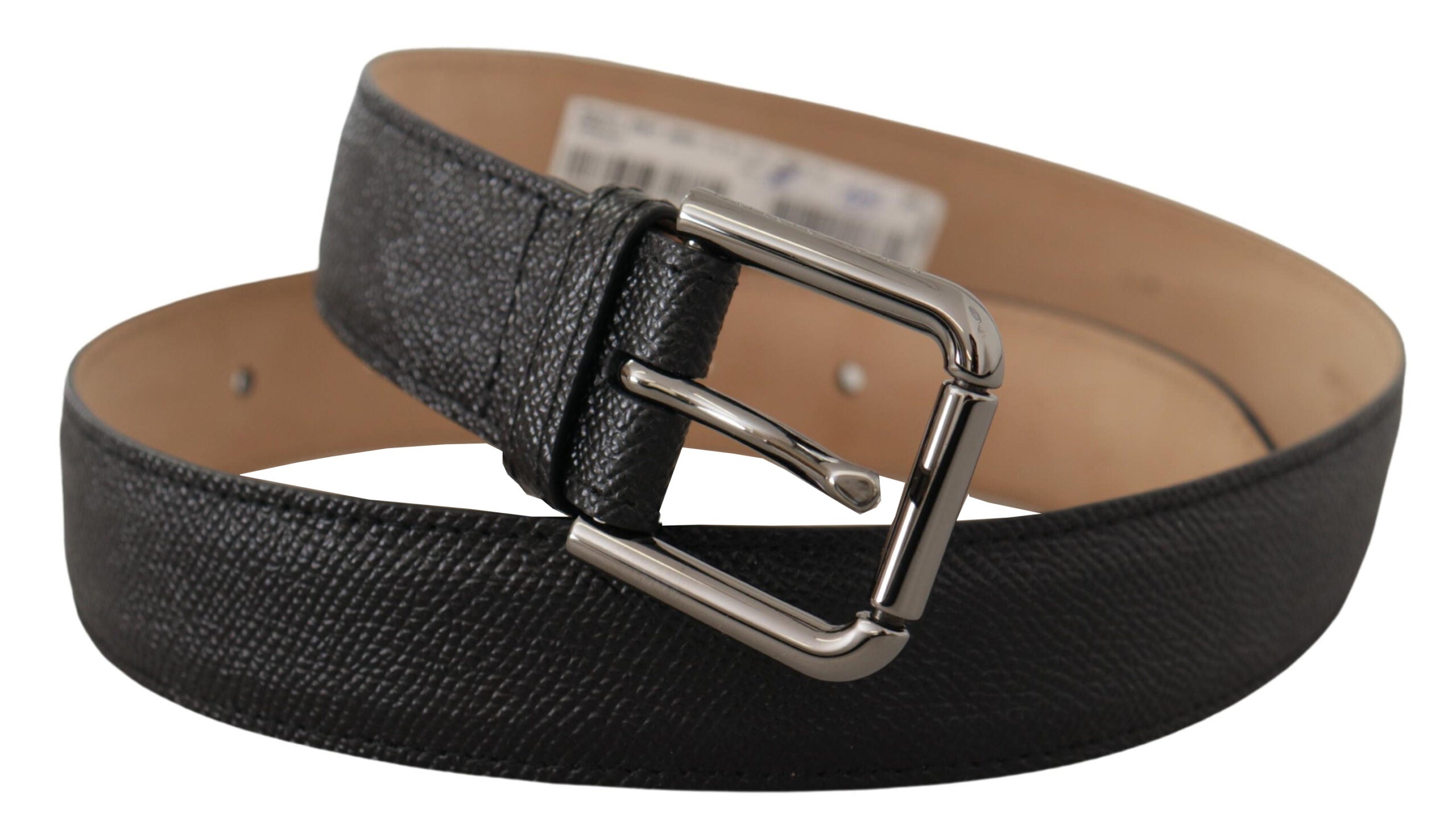 Black calf leather belt with brown backend by Dolce & Gabbana, featuring a sleek design and high-quality craftsmanship.