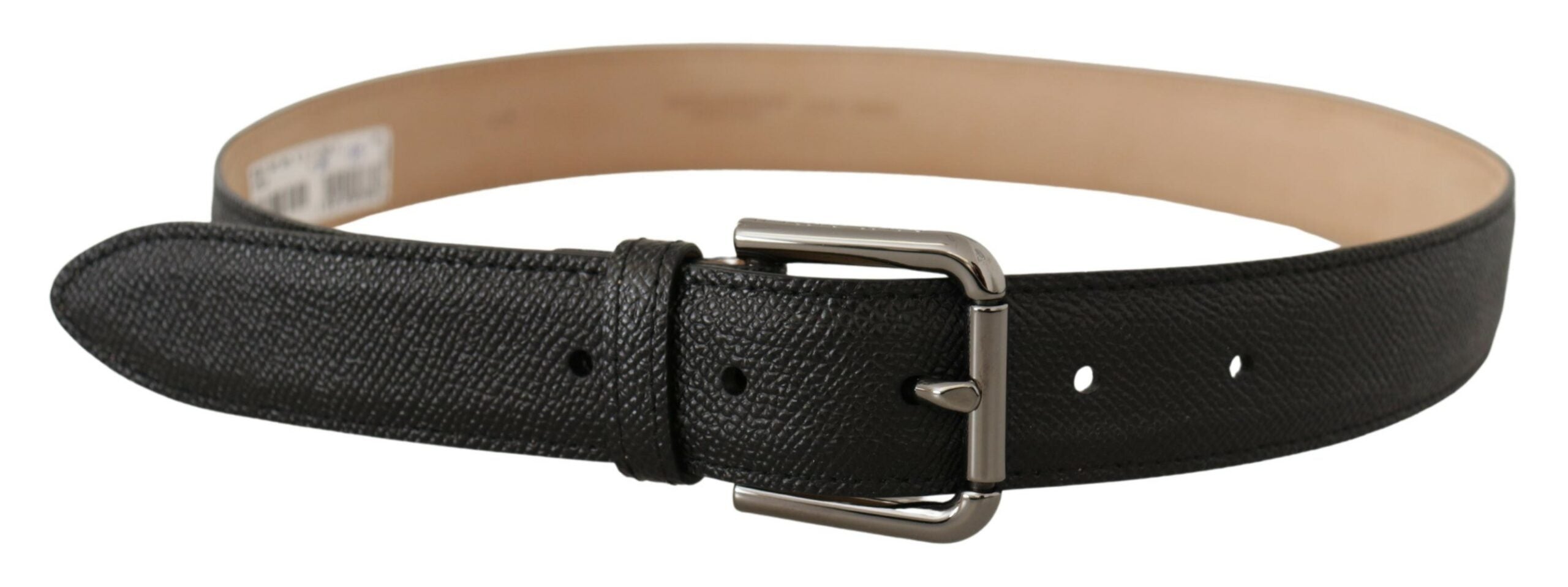 Black calf leather Dolce & Gabbana backend belt with brown accents, featuring a sleek design and metal buckle.