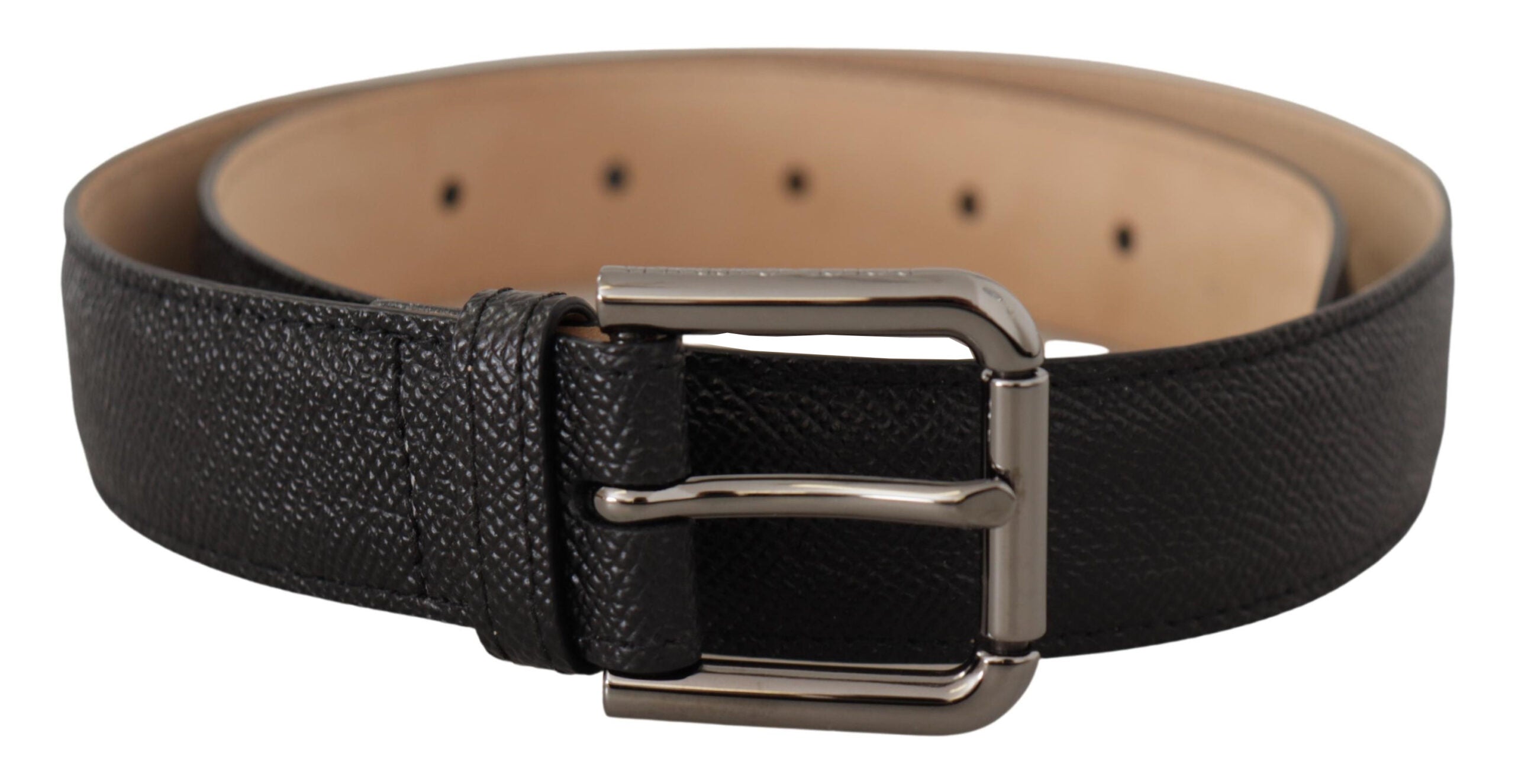 Black calf leather backend belt by Dolce & Gabbana, featuring a sleek design with brown accents and a polished metal buckle.