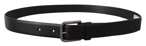 Black calf leather Dolce & Gabbana belt with classic logo metal buckle, stylish and durable accessory for men.