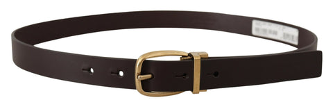 Dark brown calf leather belt with gold-tone metal buckle from Dolce & Gabbana, featuring a sleek, polished design.