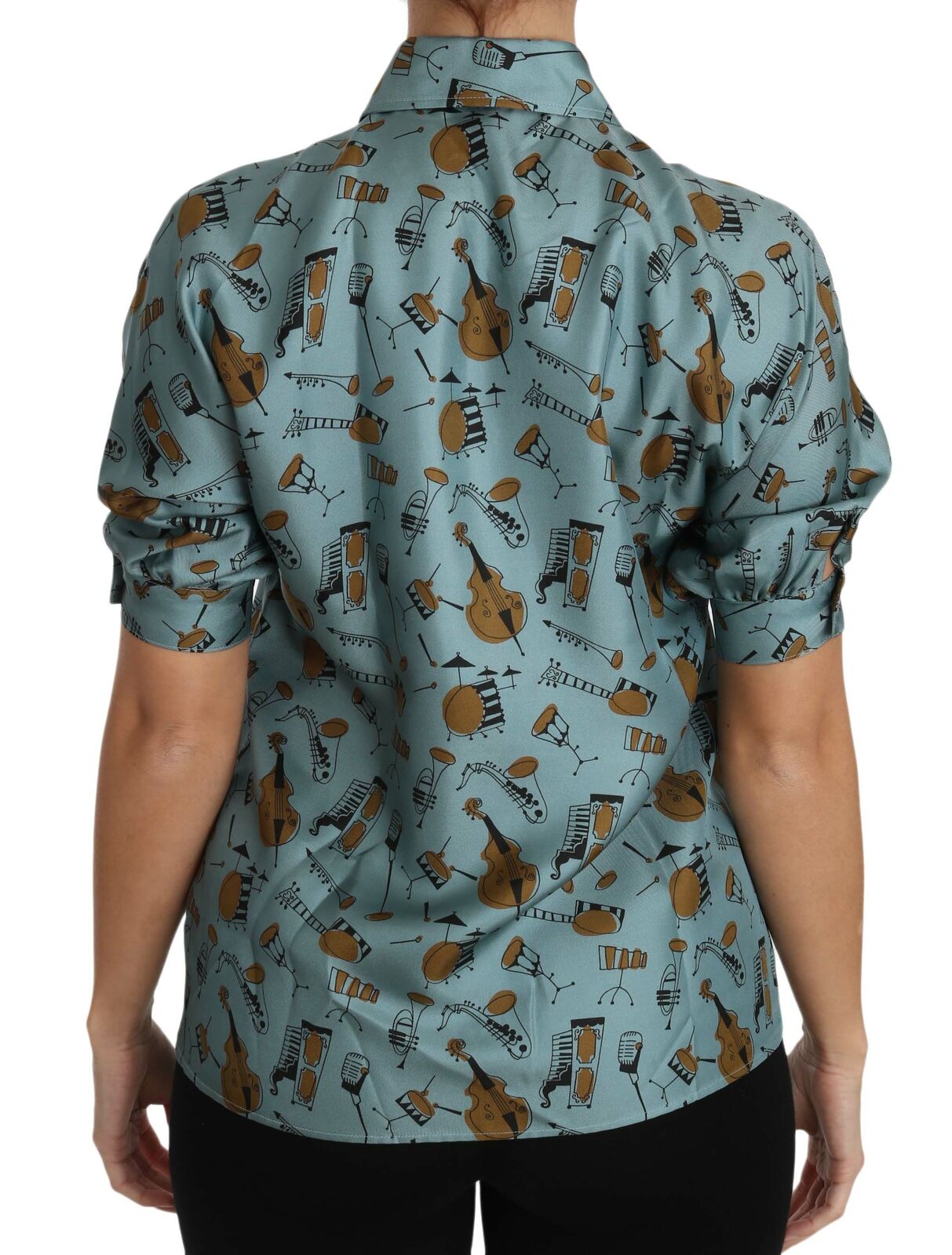 Dolce & Gabbana multicolor musical instruments silk short sleeve shirt, vibrant pattern, lightweight fabric, stylish men's fashion top
