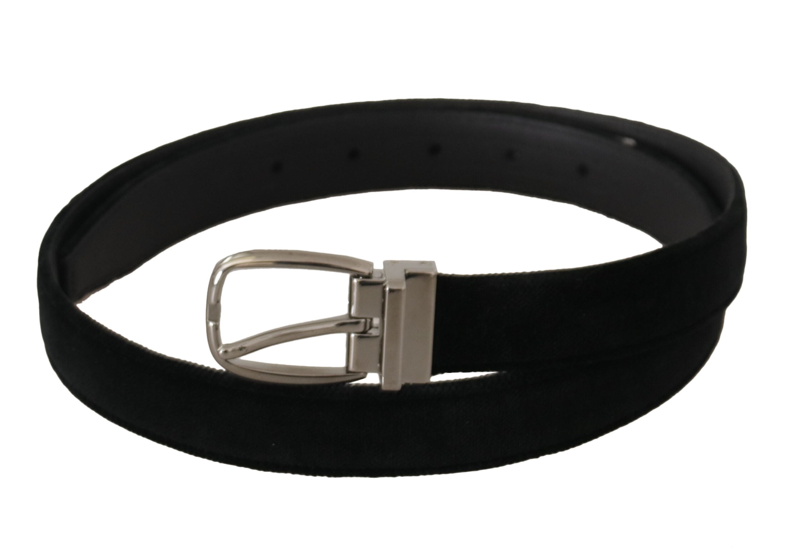Black velvet belt with silver-tone metal buckle from Dolce & Gabbana, showcasing its classic and elegant design.