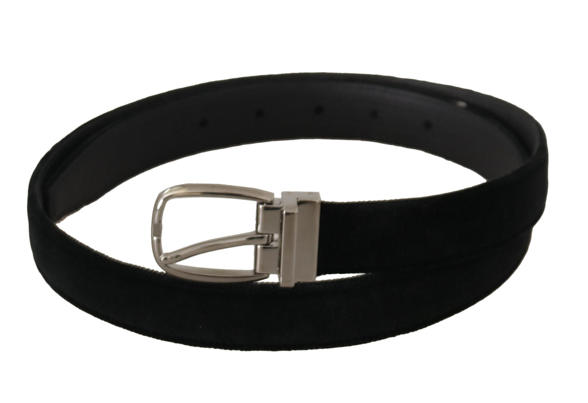 Black velvet belt with silver-tone metal buckle from Dolce & Gabbana, showcasing its classic and elegant design.