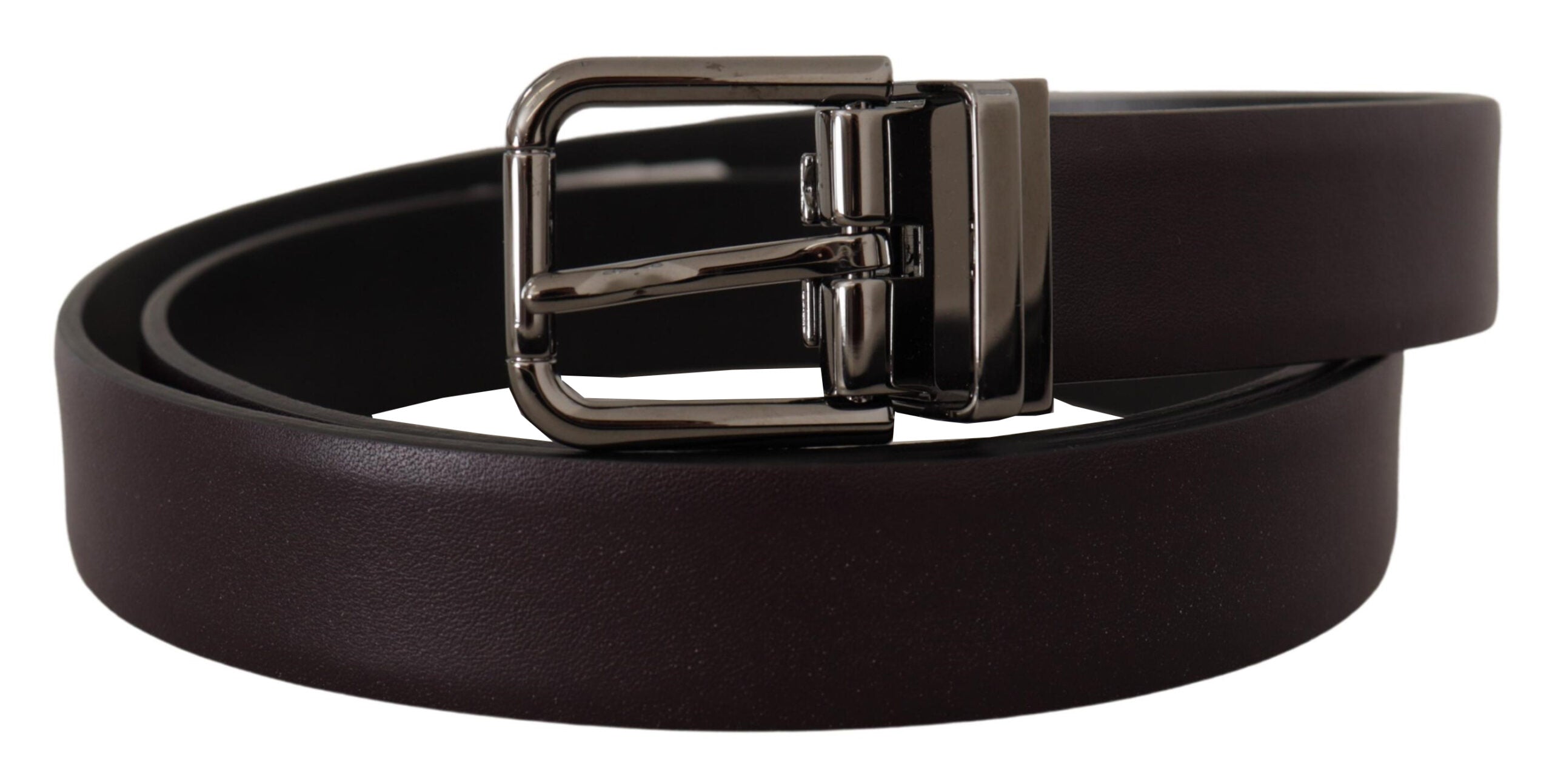 Dark purple leather belt with borchia metal buckle from Dolce & Gabbana, featuring a sleek and stylish design.