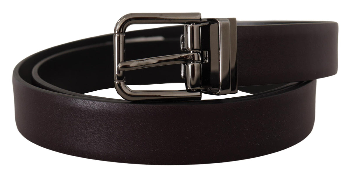 Dark purple leather belt with borchia metal buckle from Dolce & Gabbana, featuring a sleek and stylish design.