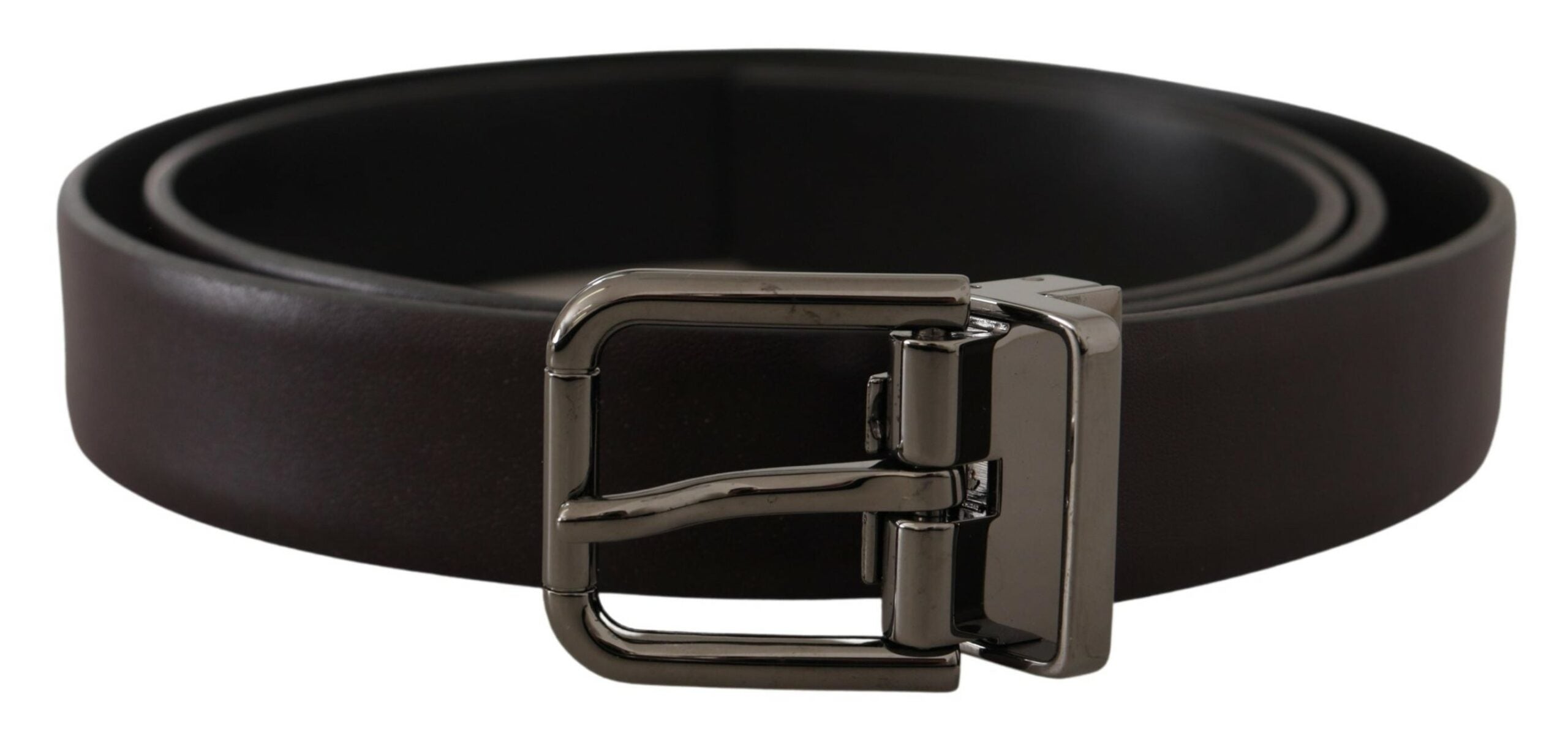 Dark purple leather belt with metal buckle from Dolce & Gabbana, featuring a sleek, stylish design and high-quality craftsmanship.