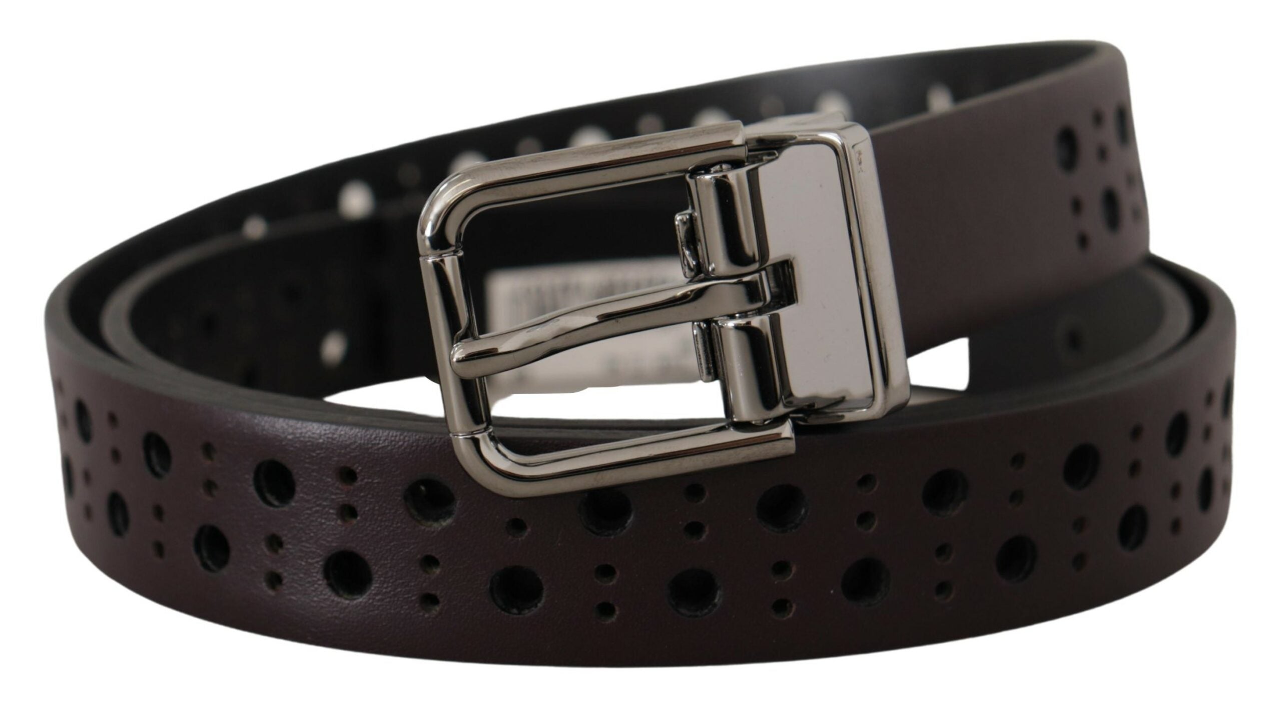 Dark purple perforated leather belt with metal buckle by Dolce & Gabbana, featuring a stylish and modern design.