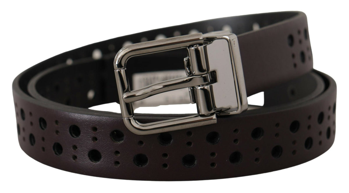 Dark purple perforated leather belt with metal buckle by Dolce & Gabbana, featuring a stylish and modern design.