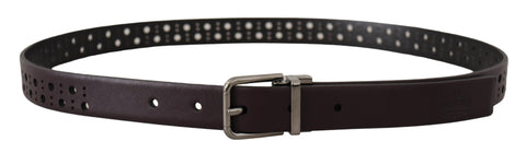 Dark purple perforated leather belt with metal buckle by Dolce & Gabbana, showing detailed texture and stylish design.