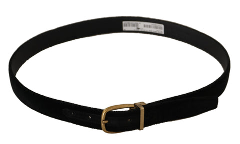 Black velvet leather belt with gold-tone metal buckle by Dolce & Gabbana, featuring a sleek, elegant design.