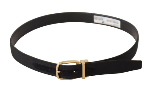 Black canvas and leather belt with gold metal buckle from Dolce & Gabbana, featuring a stylish and sleek accessory design.
