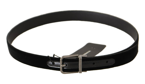 Black cotton belt with silver tone metal buckle from Dolce & Gabbana, featuring a sleek and stylish design.