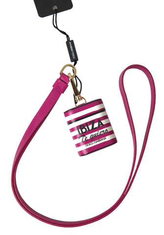 Fuchsia Dauphine leather AirPods case with Dolce & Gabbana logo, stylish protective accessory for wireless earbuds.