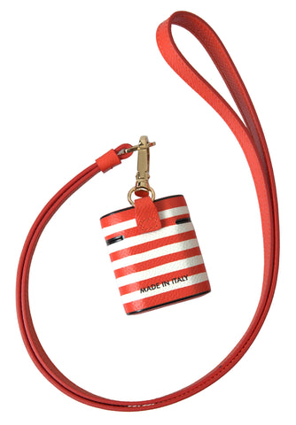 Orange Stripe Dauphine leather AirPod case with Dolce & Gabbana logo strap, featuring a stylish leather design and vibrant color.